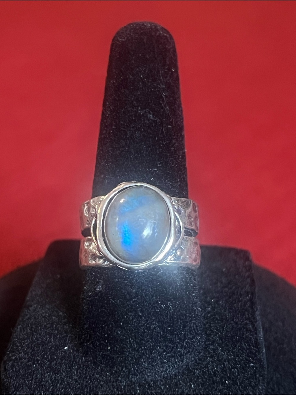 Sterling Moonstone Ring with Blue Flash - Women's Silver Size 7 Ring